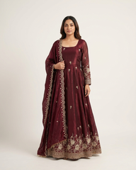Burgundy Festive Anarkali Suit Set - Designer Wedding Wear Gown