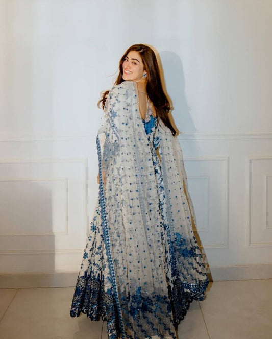 Designer Blue Embroidered Anarkali Set