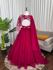 Vibrant Magenta Georgette Embroidered Lehenga Choli Set