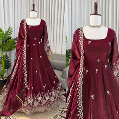 Burgundy Festive Anarkali Suit Set - Designer Wedding Wear Gown