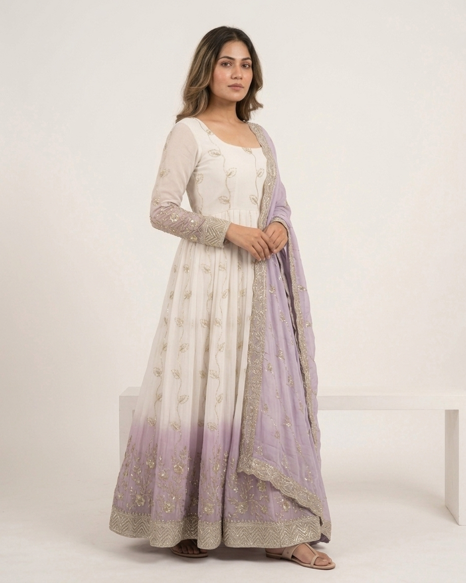 Lavender Ombré Anarkali Suit Set - Designer Wedding & Festive Wear