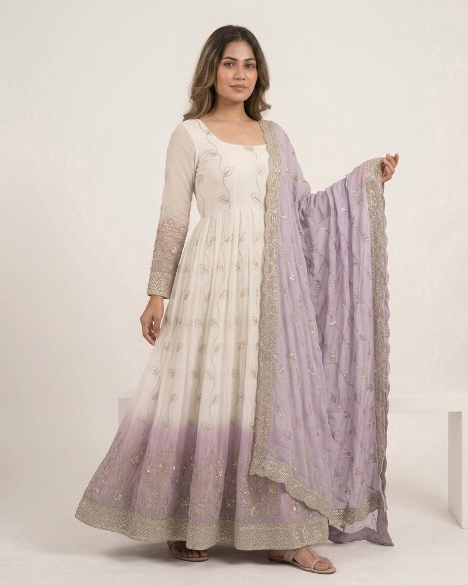 Lavender Ombré Anarkali Suit Set - Designer Wedding & Festive Wear