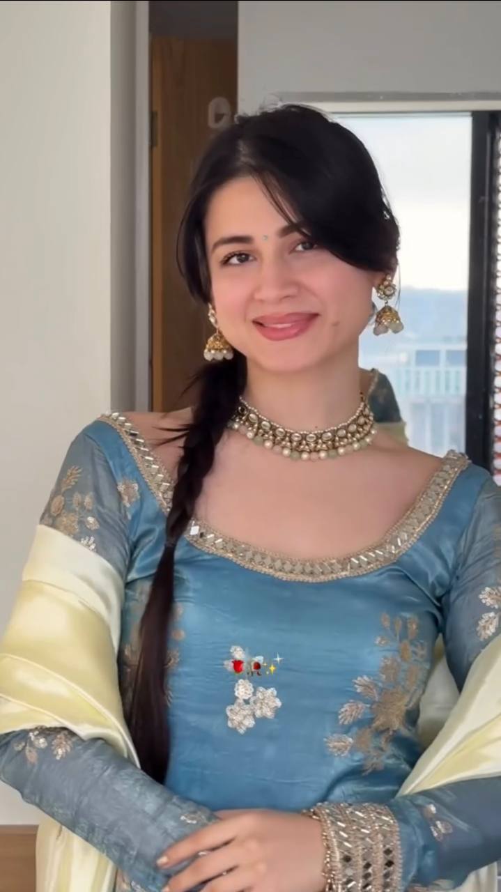 Teal Blue Embroidered Kurti with Lemon Yellow Sharara & Mirror Work Dupatta