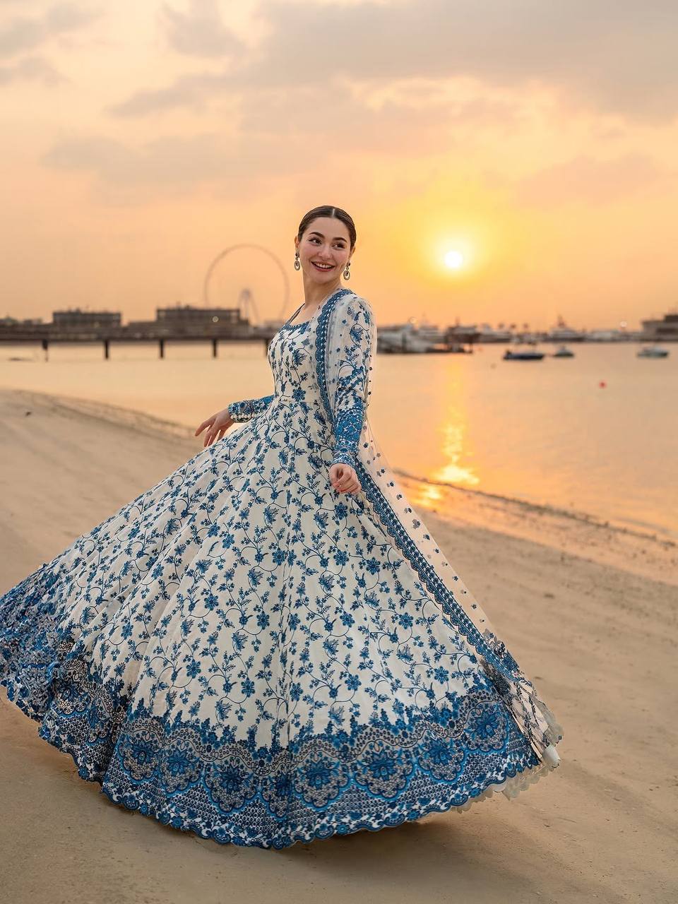 Designer Blue Embroidered Anarkali Set