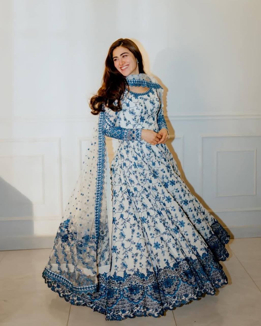 Designer Blue Embroidered Anarkali Set