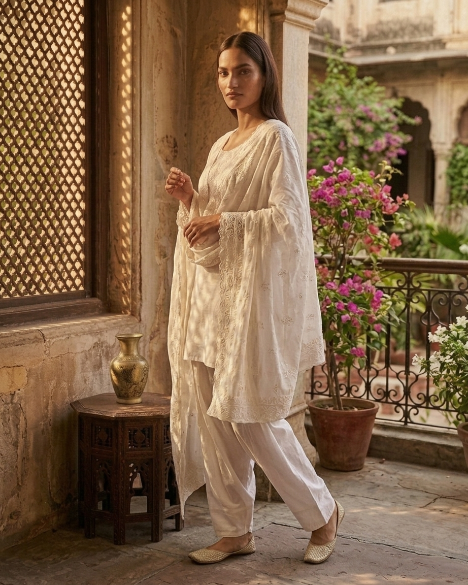 Elegant White Cutwork Embroidered Salwar Kameez - 3 Piece Chikankari Style Suit