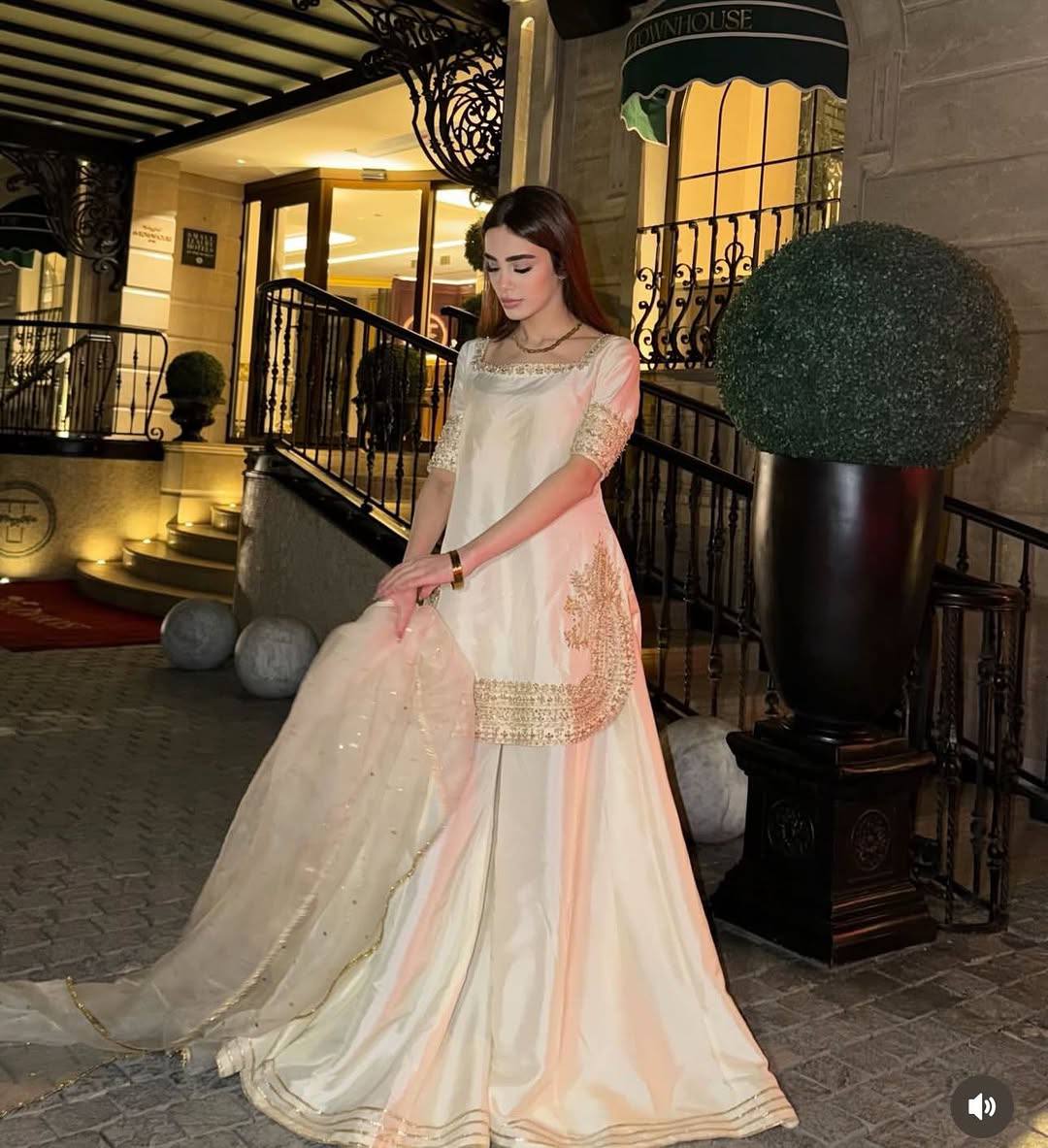 Ivory White Embroidered Sharara Set with Sequin Work & Organza Dupatta