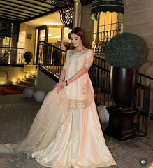 Ivory White Embroidered Sharara Set with Sequin Work & Organza Dupatta