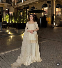 Ivory White Embroidered Sharara Set with Sequin Work & Organza Dupatta
