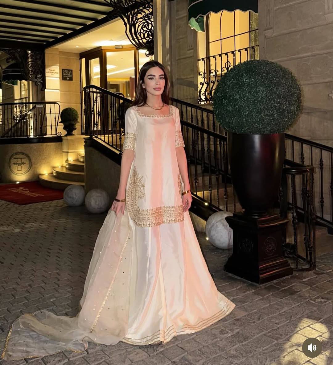 Ivory White Embroidered Sharara Set with Sequin Work & Organza Dupatta