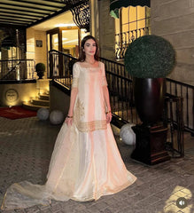 Ivory White Embroidered Sharara Set with Sequin Work & Organza Dupatta