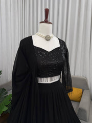 Ebony Black Floral Embroidered Lehenga Choli with Sequin Highlights