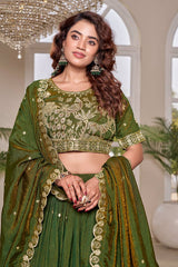Olive Green Art Silk Embroidered Wedding Lehenga Choli