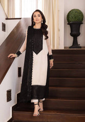 Ivory and Black Embroidered Salwar Kameez Set with Lace Detailing