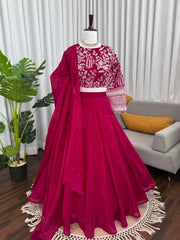 Vibrant Magenta Georgette Embroidered Lehenga Choli Set