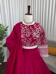 Vibrant Magenta Georgette Embroidered Lehenga Choli Set