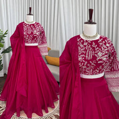 Vibrant Magenta Georgette Embroidered Lehenga Choli Set