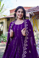 Royal Purple Sequin & Gota Patti Anarkali Suit with Sheer Dupatta