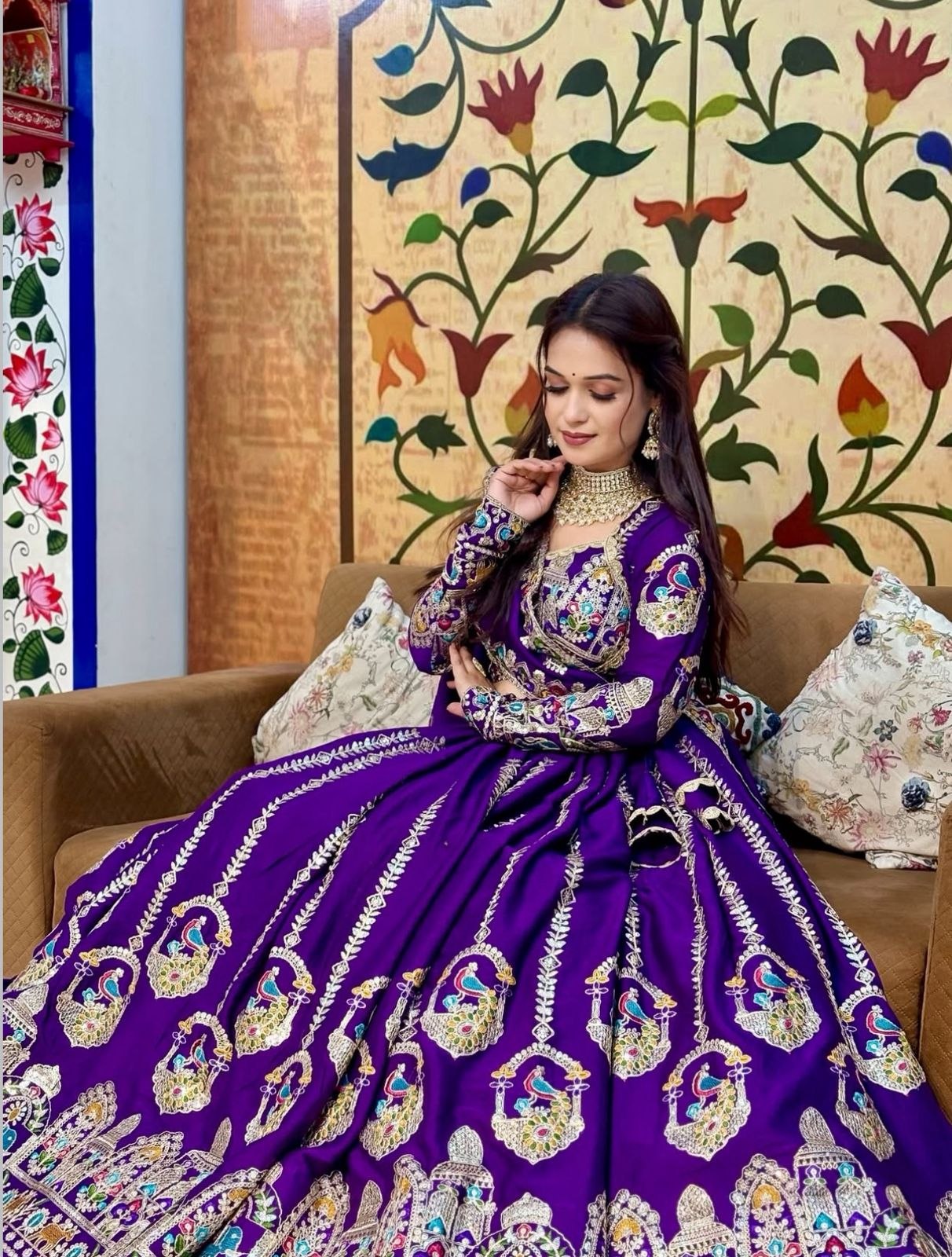 Royal Purple Silk Lehenga Choli with Heritage Peacock & Zardosi Embroidery