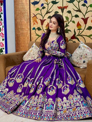 Royal Purple Silk Lehenga Choli with Heritage Peacock & Zardosi Embroidery
