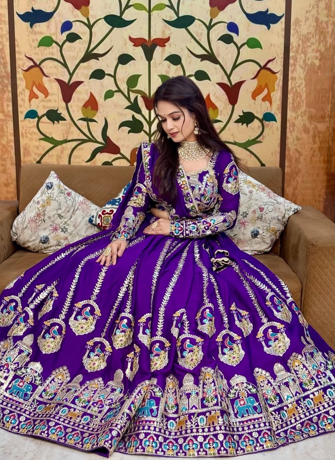 Royal Purple Silk Lehenga Choli with Heritage Peacock & Zardosi Embroidery