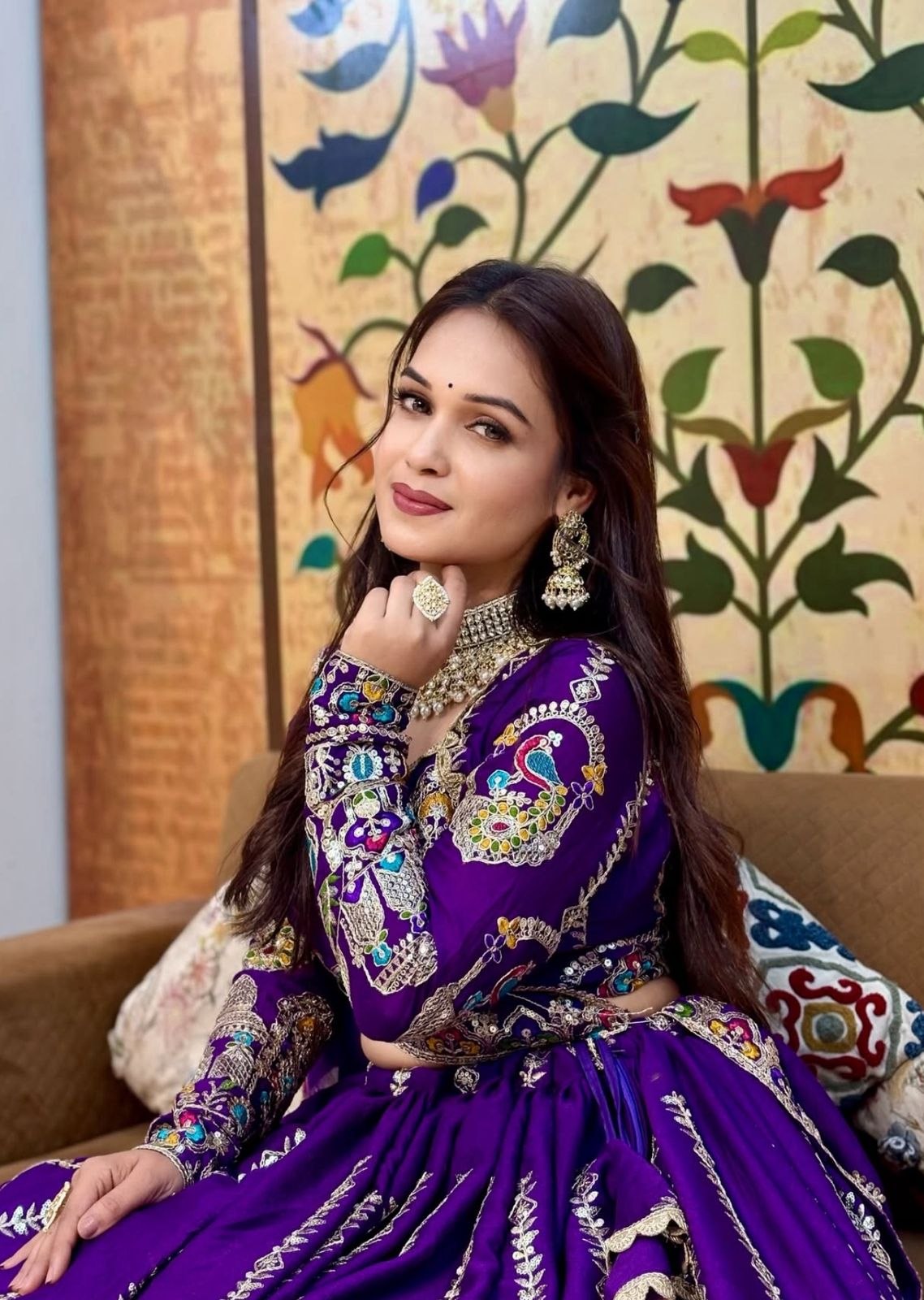 Royal Purple Silk Lehenga Choli with Heritage Peacock & Zardosi Embroidery