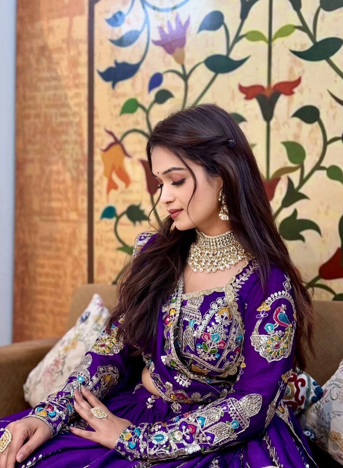 Royal Purple Silk Lehenga Choli with Heritage Peacock & Zardosi Embroidery